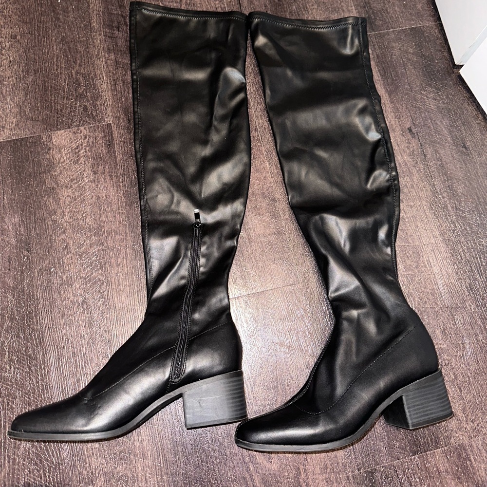 Faux Leather Over The Knee Boots